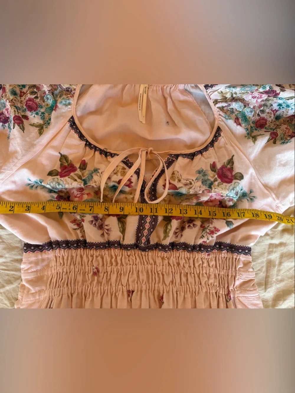 Anthropologie Blush Pink Floral Maxi Dress with Puff Sleeves - Picture 5 of 7